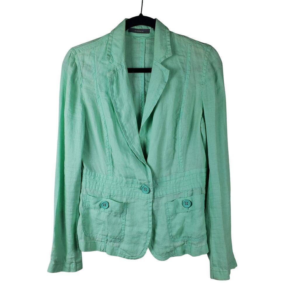 Liz Claiborne Mint Green Linen Blazer Size 4 Spring Career Workwear School